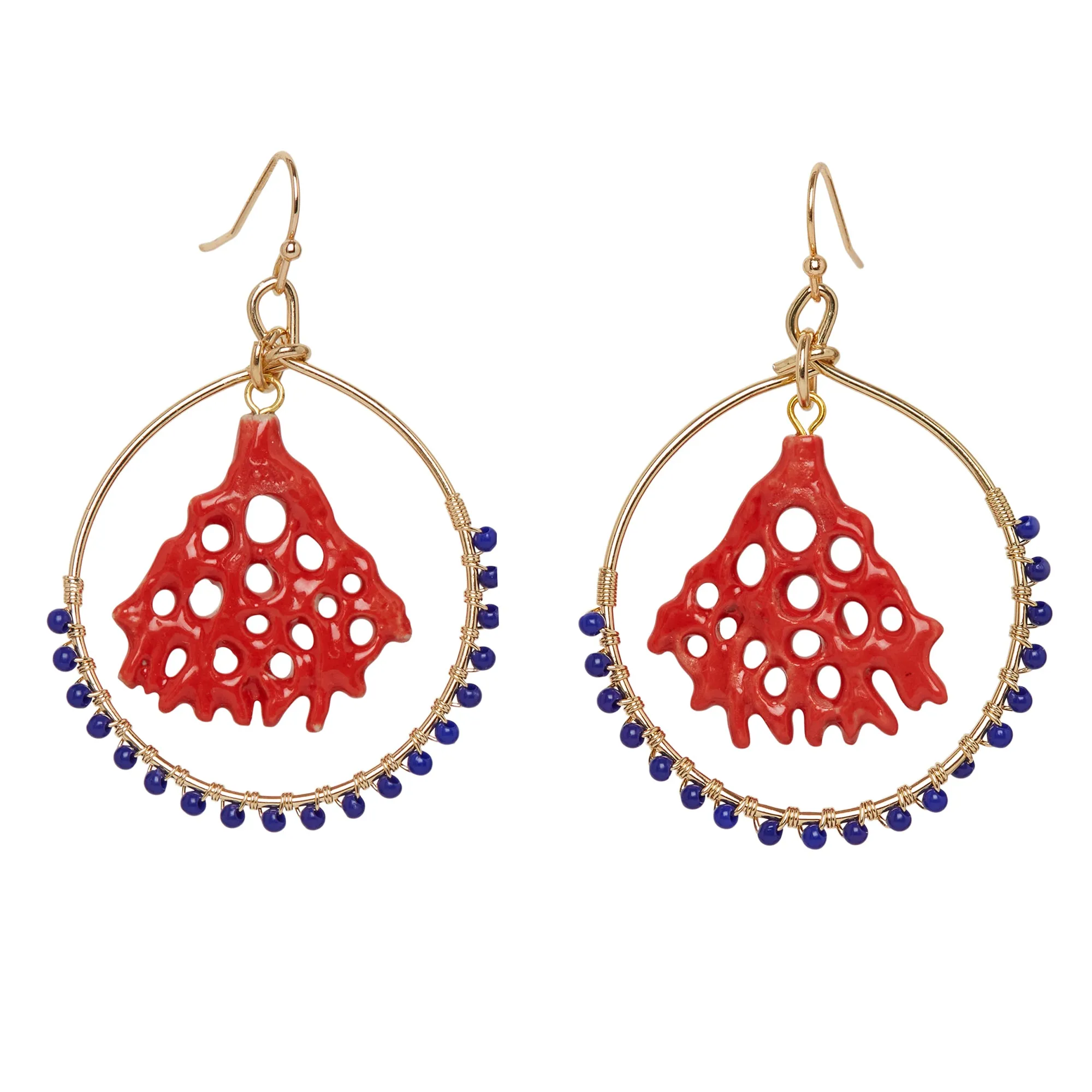 Beaded Red Coral Reef Earrings