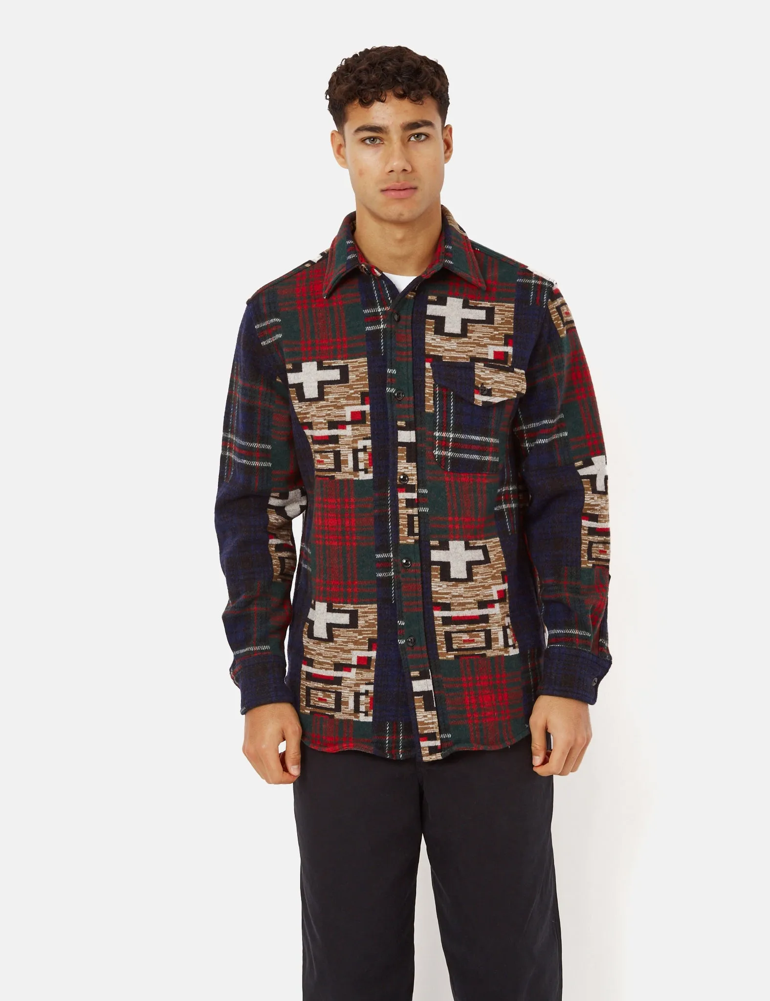 Beams Plus Guide Shirt (Jacquard Check) - Patchwork Red