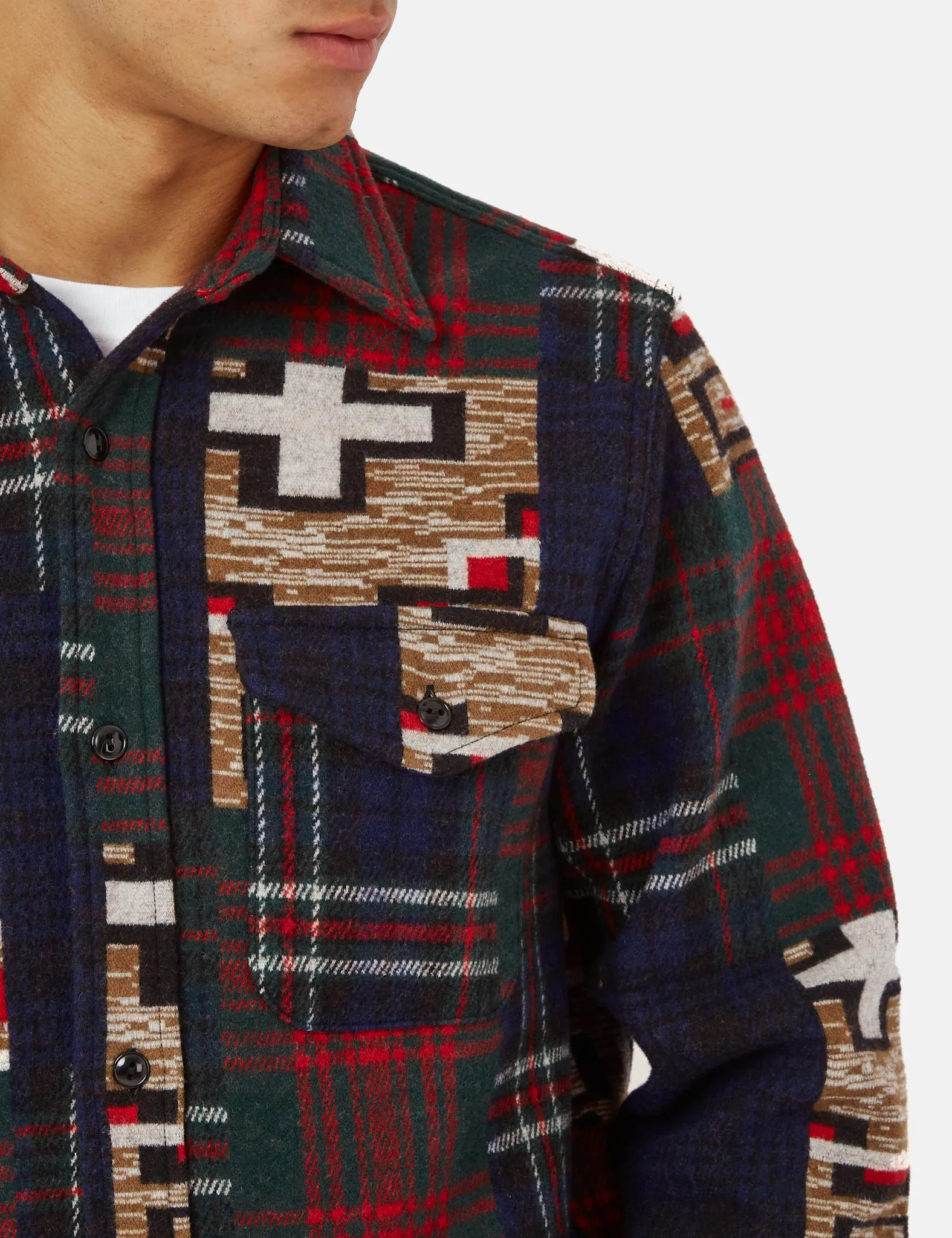 Beams Plus Guide Shirt (Jacquard Check) - Patchwork Red