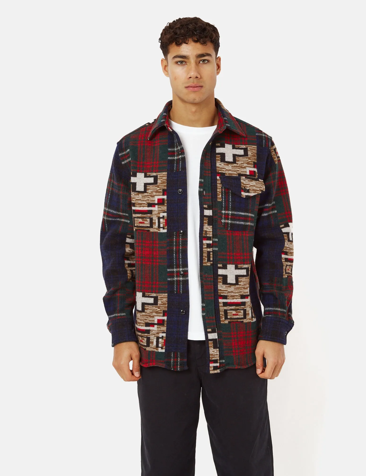 Beams Plus Guide Shirt (Jacquard Check) - Patchwork Red