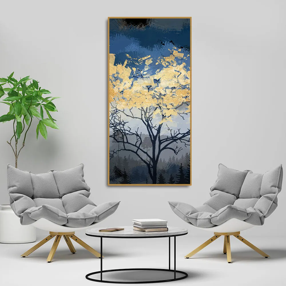 Beautiful Forest at Night with Gold Leaf Tree Canvas Wall Painting