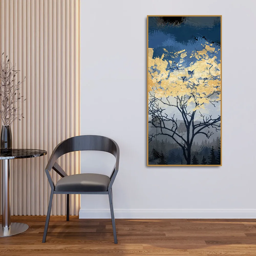 Beautiful Forest at Night with Gold Leaf Tree Canvas Wall Painting