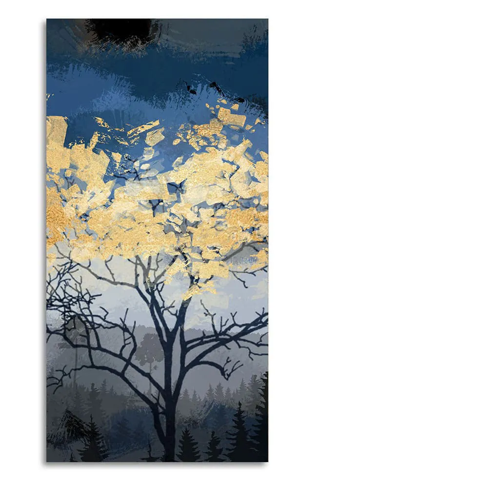 Beautiful Forest at Night with Gold Leaf Tree Canvas Wall Painting