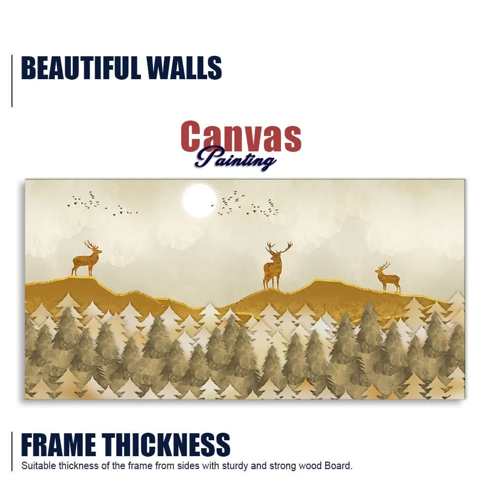 Beautiful Golden Deers Premium Canvas Wall Painting