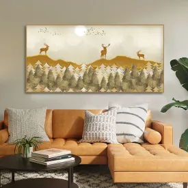 Beautiful Golden Deers Premium Canvas Wall Painting