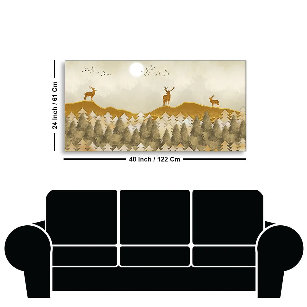 Beautiful Golden Deers Premium Canvas Wall Painting