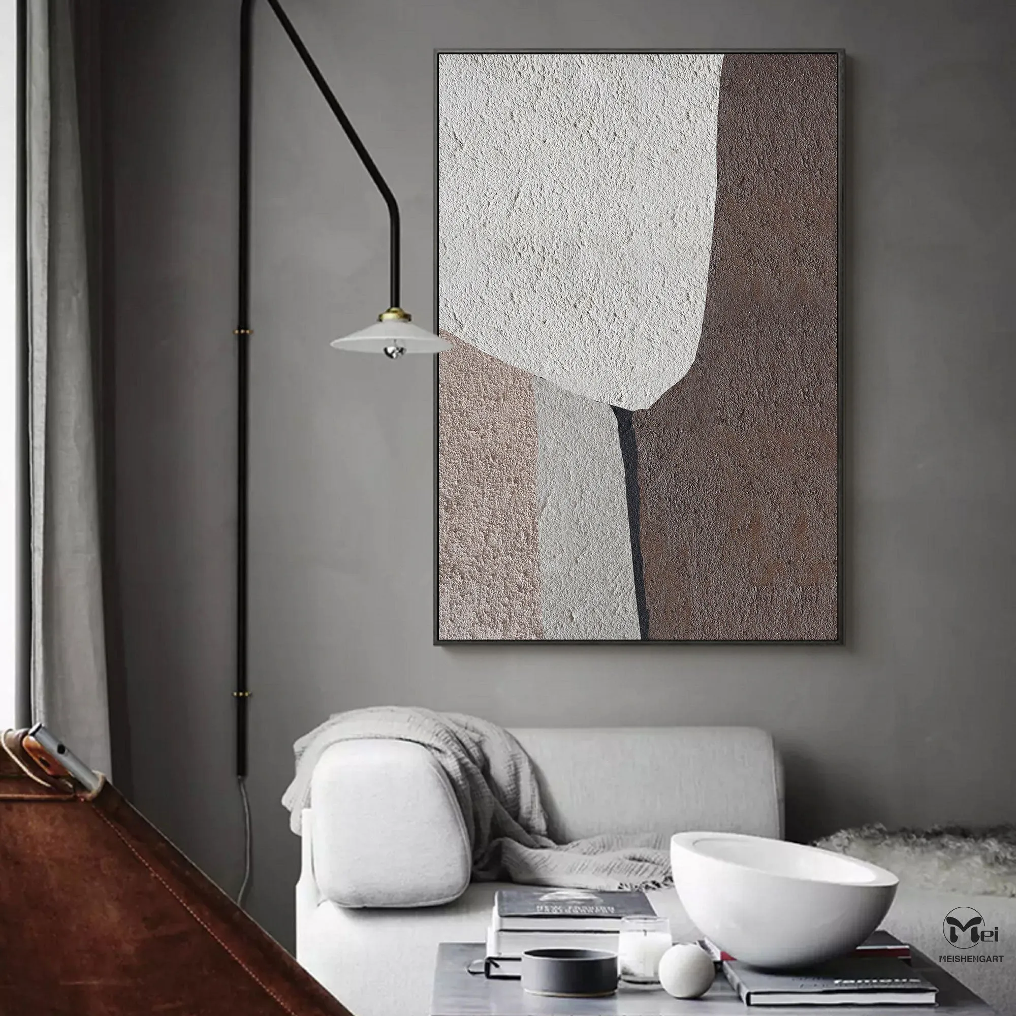 Beige Abstract Painting Contemporary Living Room Decor Ap121