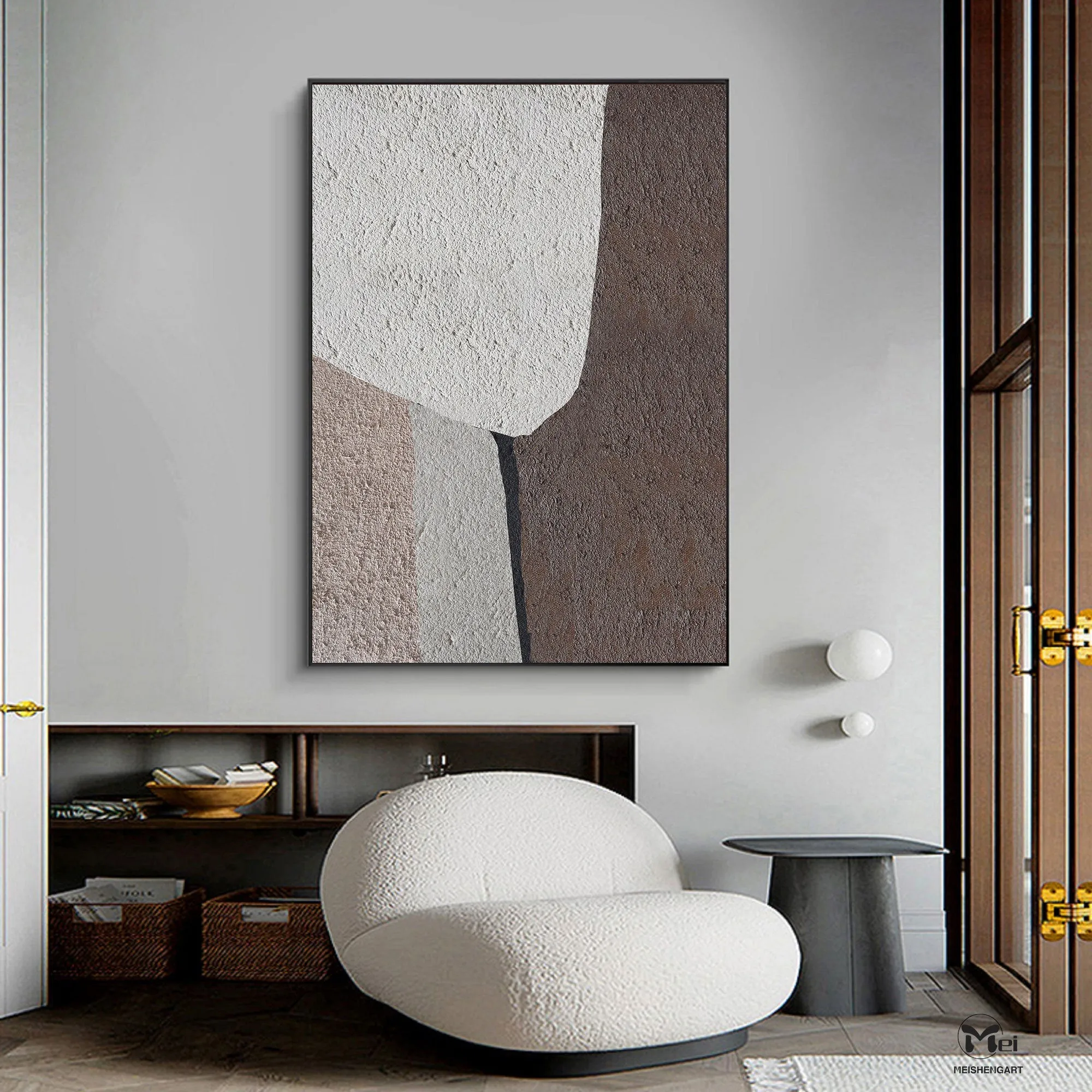 Beige Abstract Painting Contemporary Living Room Decor Ap121