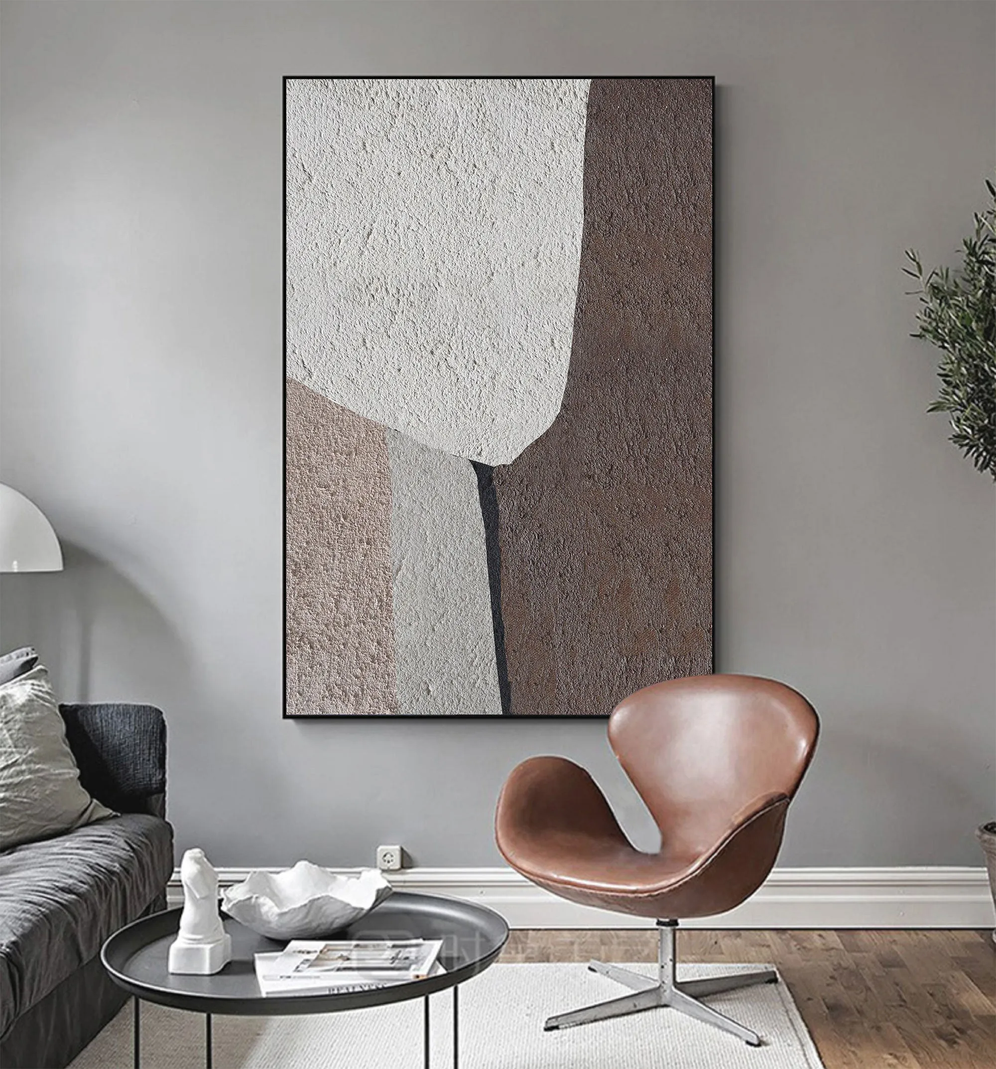 Beige Abstract Painting Contemporary Living Room Decor Ap121