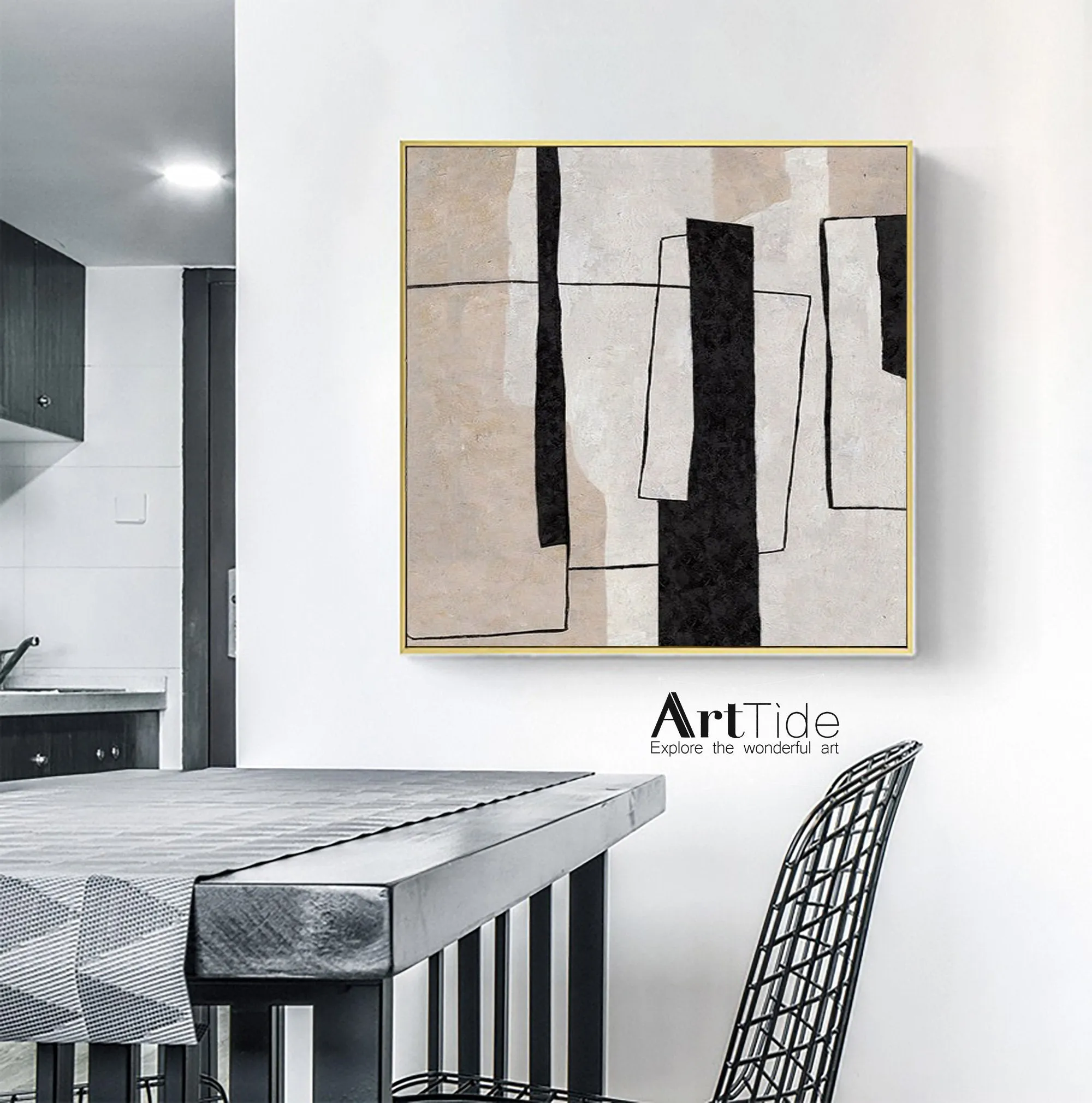 Beige And White Abstract Art Neutral Interior Decor Wall Decor Qp073