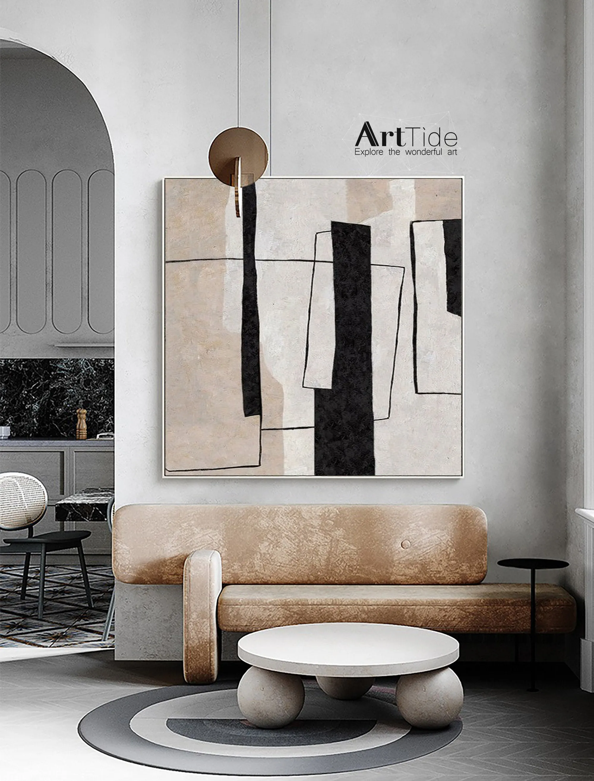 Beige And White Abstract Art Neutral Interior Decor Wall Decor Qp073