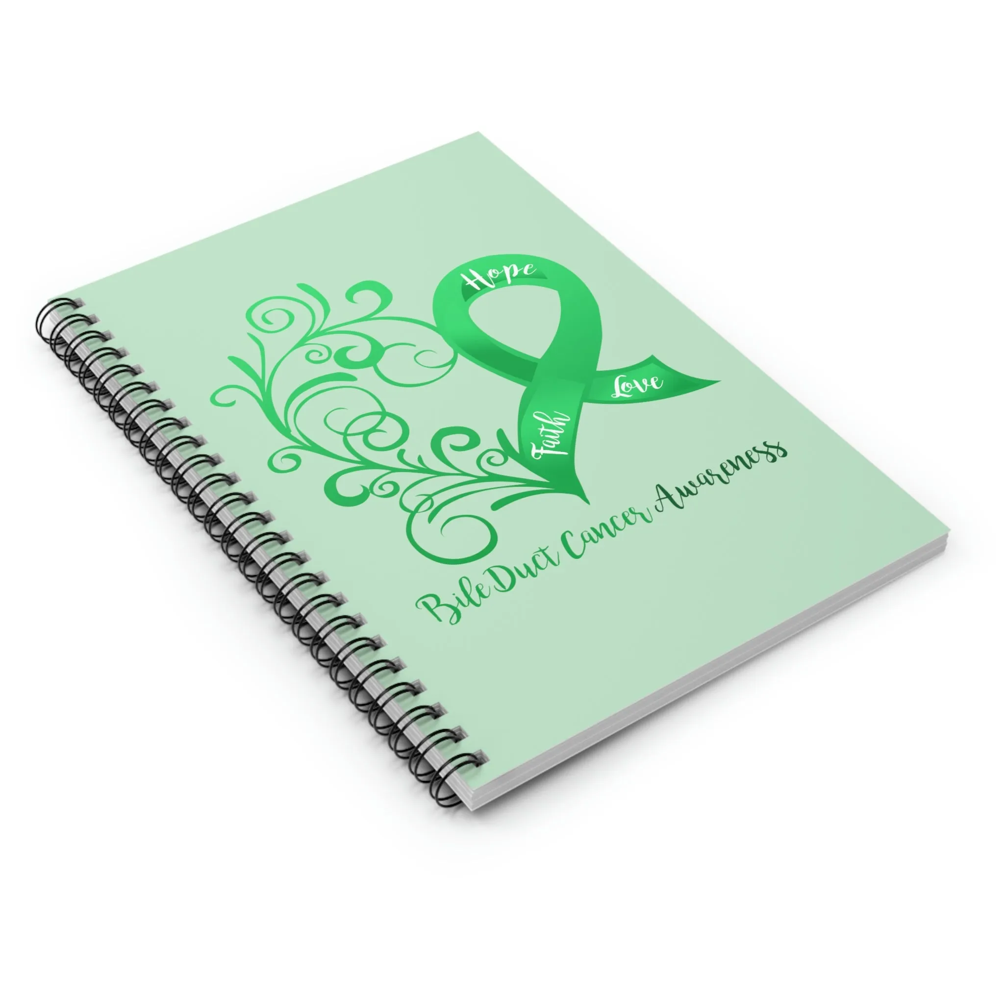 Bile Duct Cancer Awareness Heart "Light Green" Spiral Journal - Ruled Line