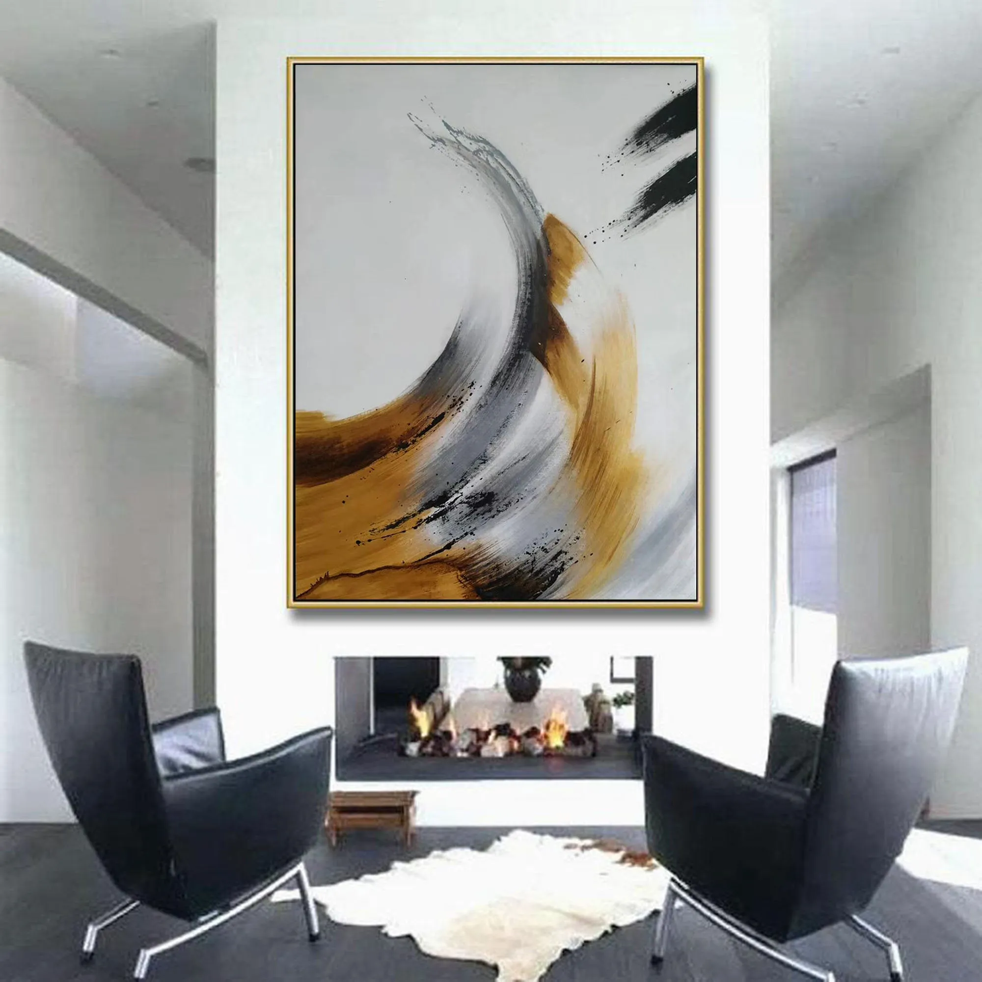 Black And White Abstract Painting Gold Modern Canvas Painting Sp073