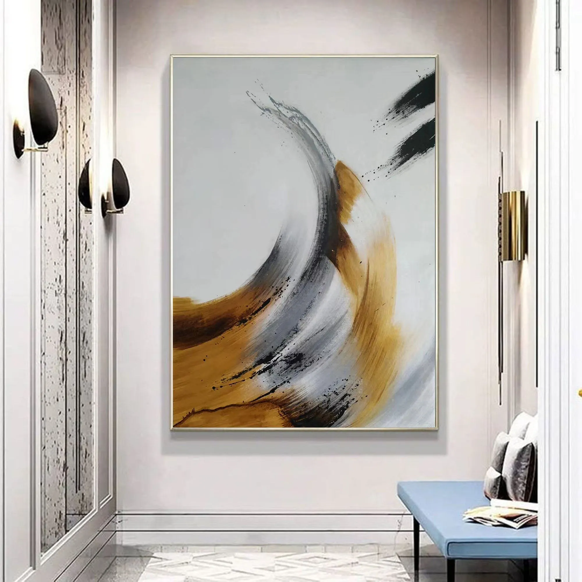 Black And White Abstract Painting Gold Modern Canvas Painting Sp073