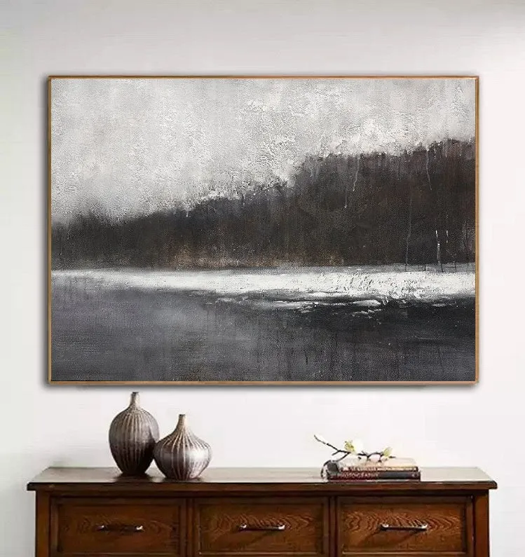 Black And White Minimalist Canvas Art Abstract Landscape Painting Ap022