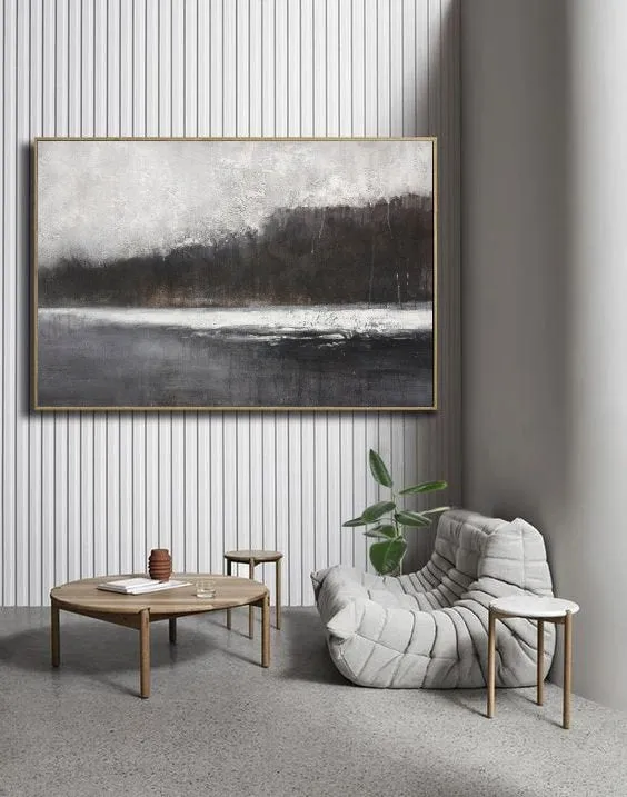 Black And White Minimalist Canvas Art Abstract Landscape Painting Ap022