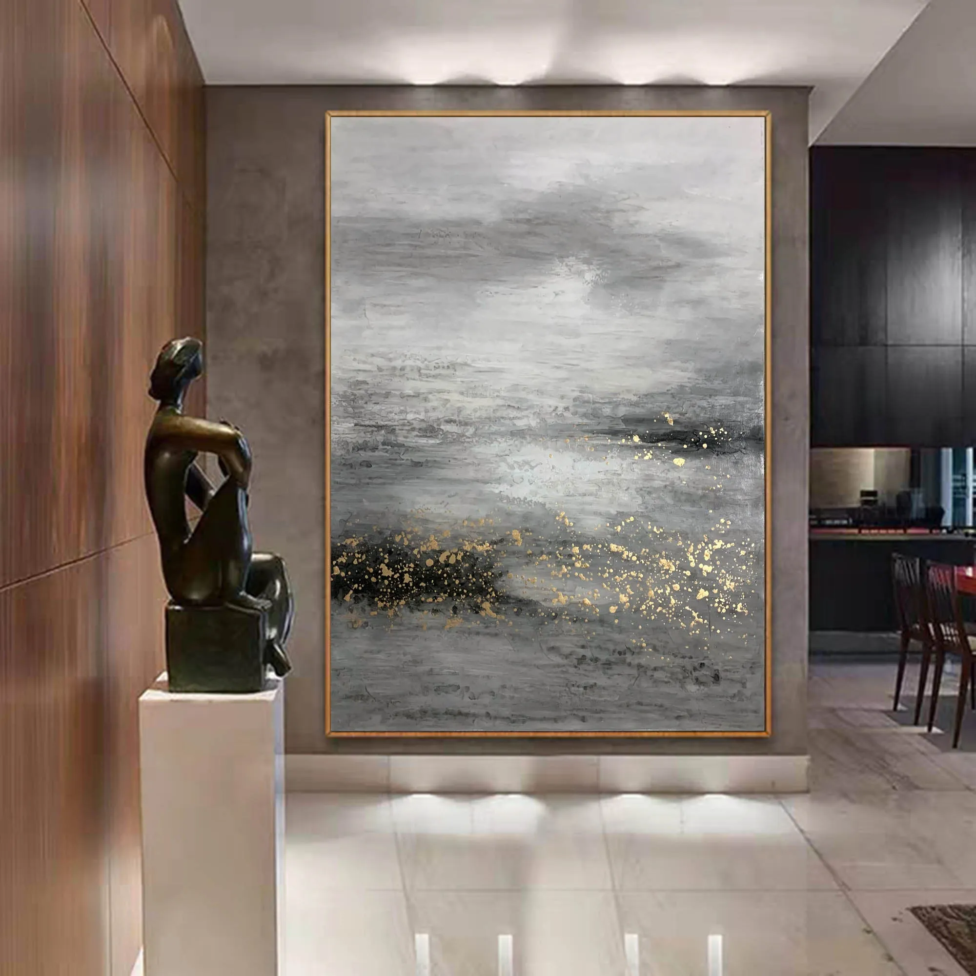 Black And White Painting Gold Contemporary Art Decor Sp009