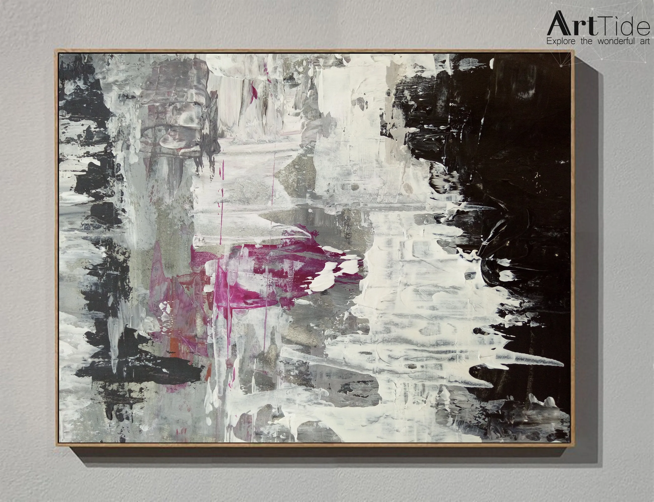 Black And White Pink Abstract Painting Big Contemporary Art Ap003