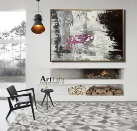 Black And White Pink Abstract Painting Big Contemporary Art Ap003