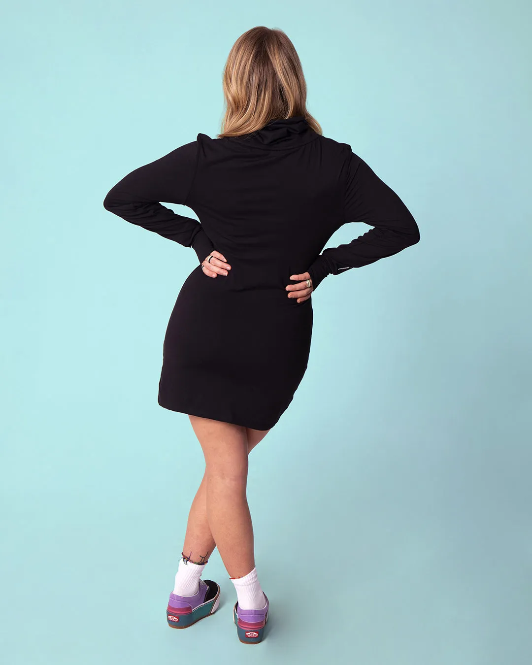 Black Funnel Neck Long Top/ Dress