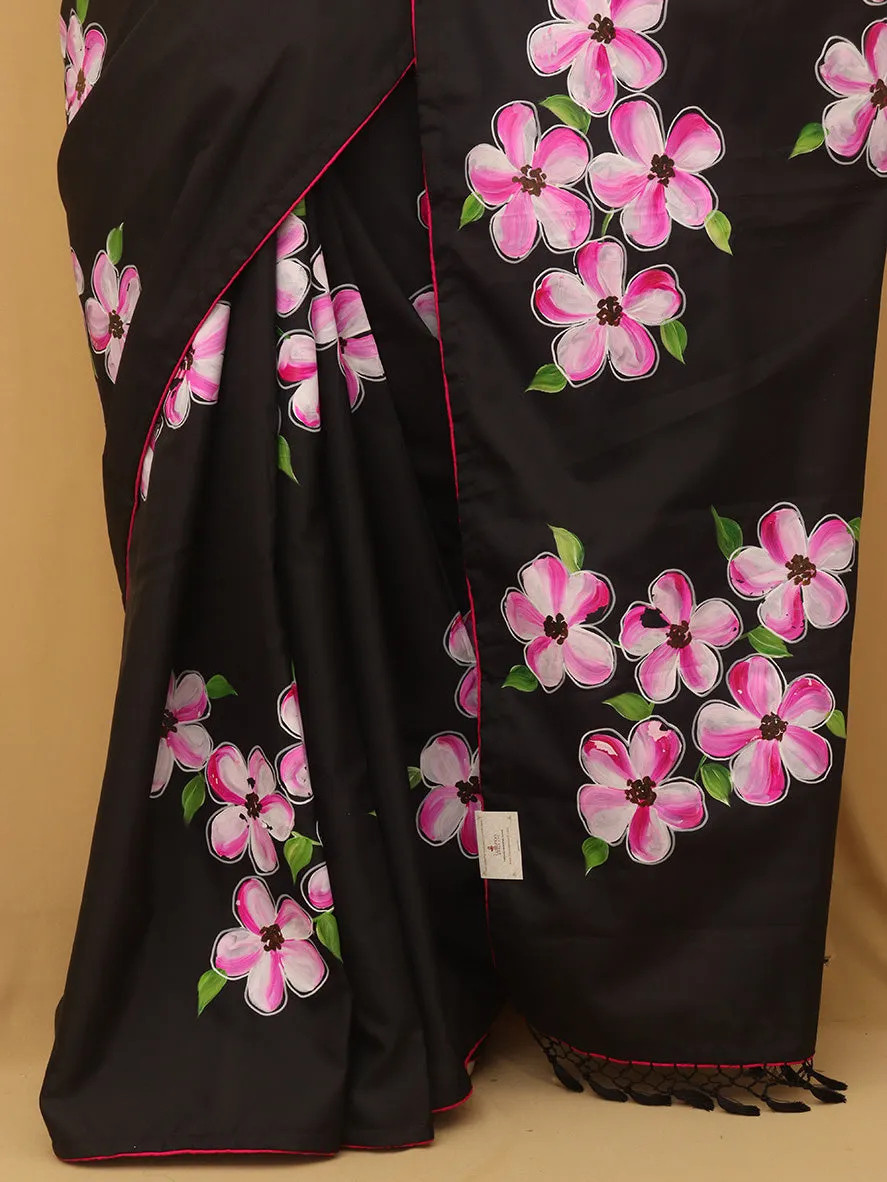 Black Hand Painted Recycled Fabric Saree