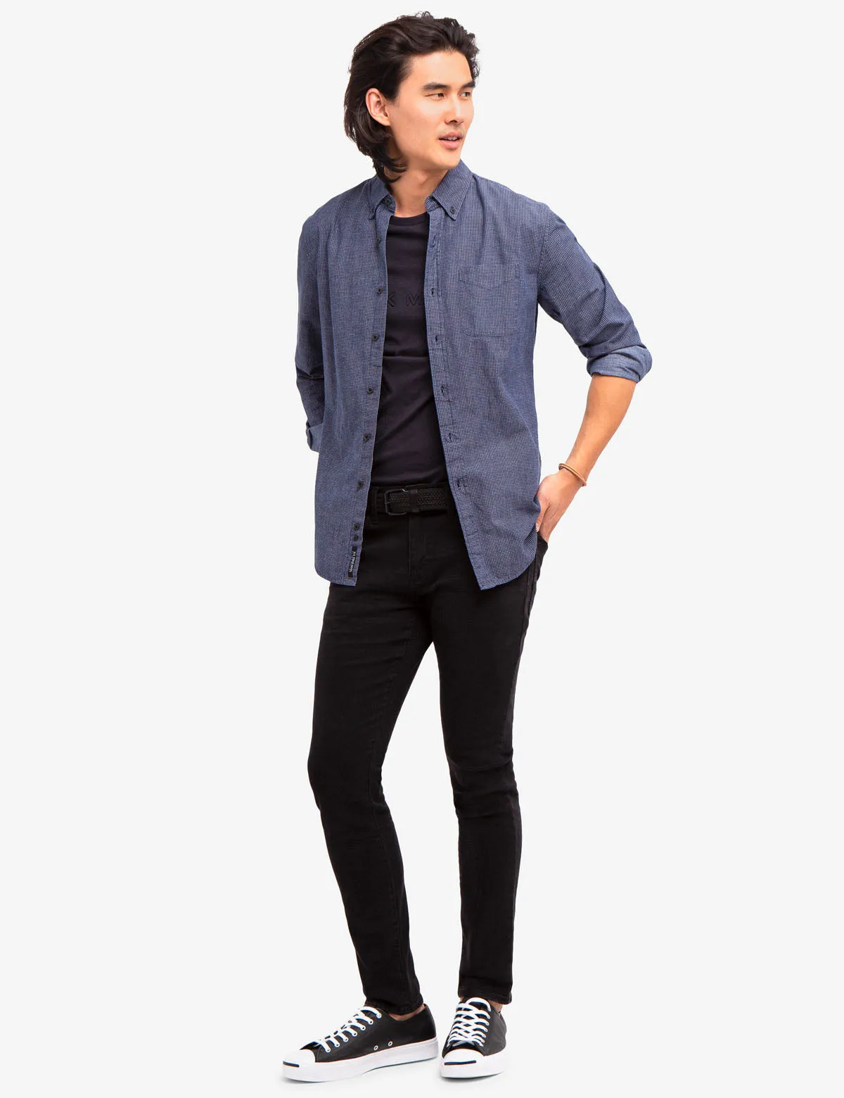 BLACK MALLET CANVAS SLUB CHAMBRAY SHIRT