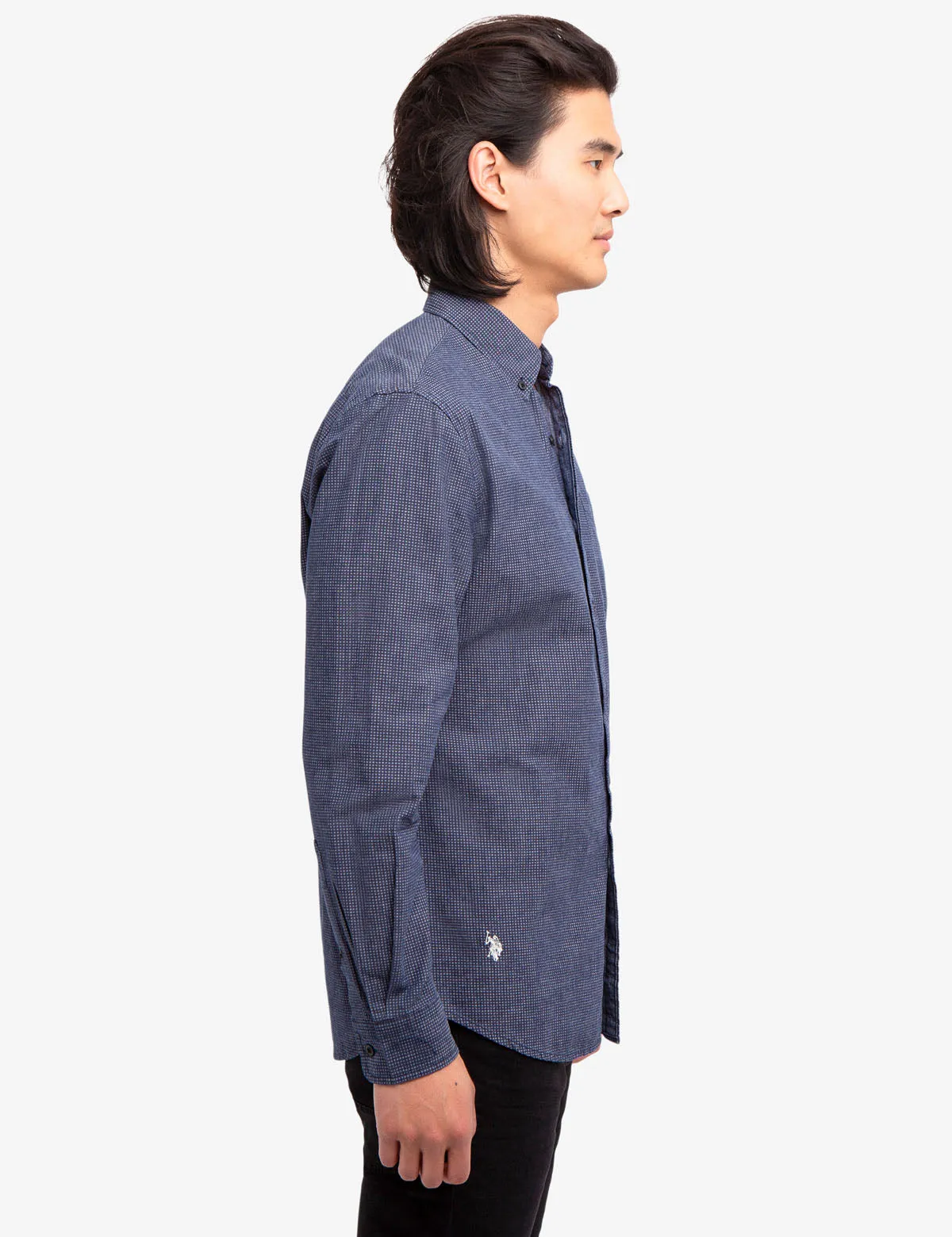 BLACK MALLET CANVAS SLUB CHAMBRAY SHIRT