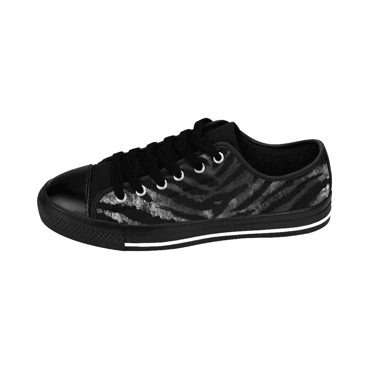 Black Tiger Striped Ladies Sneakers, Animal Print Low Top Women's Shoes (US Size 6-12)