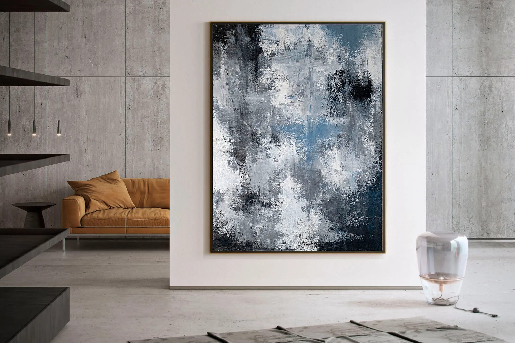 Black White Blue Abstract Painting Modern Paintings Fp028