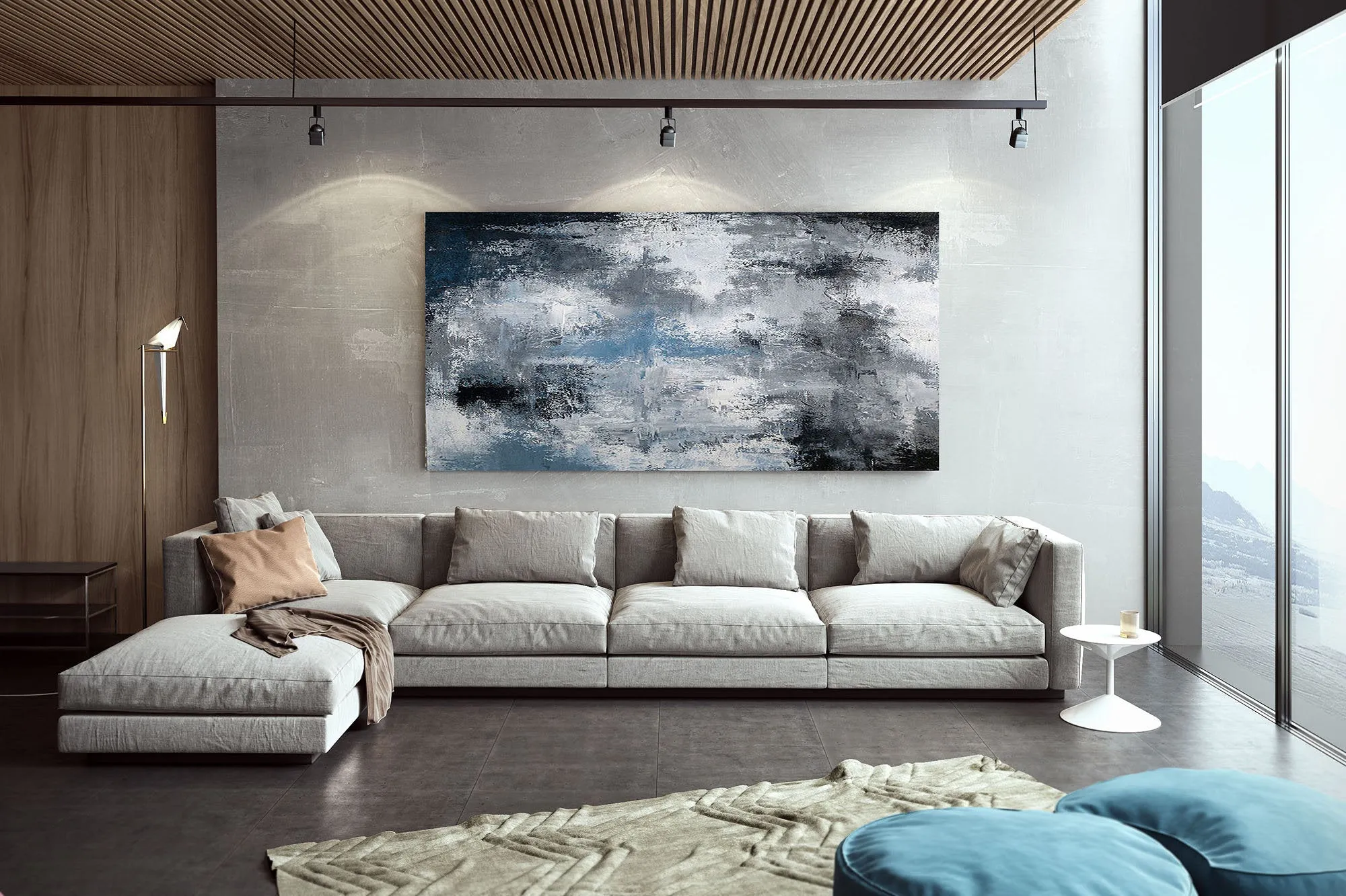 Black White Blue Abstract Painting Modern Paintings Fp028