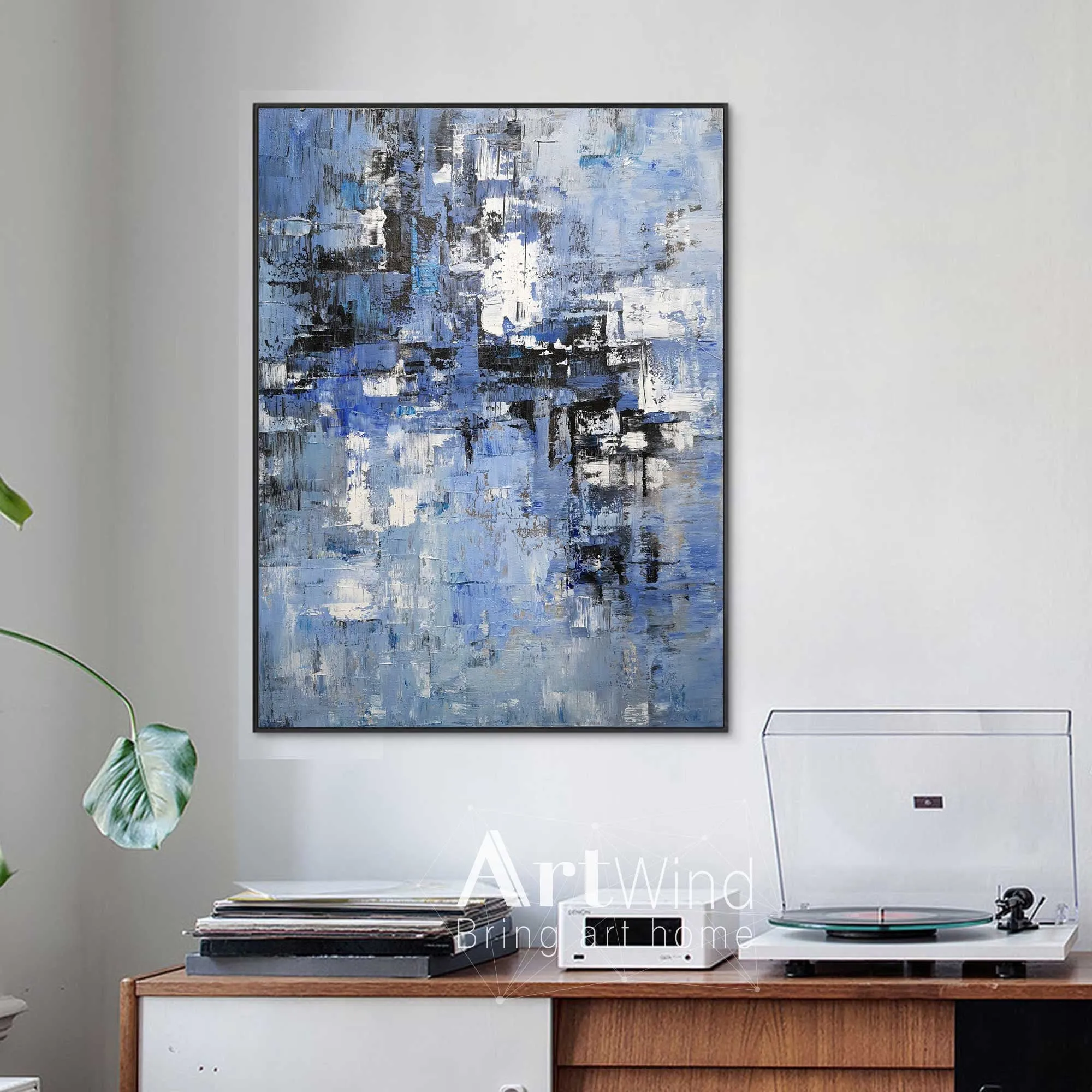 Blue Abstract Painting Modern Original Painting White Abstract Handmade Dp047