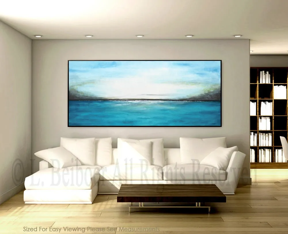 Blue And White Abstract Landscape Painting Panoramic Art Fp009