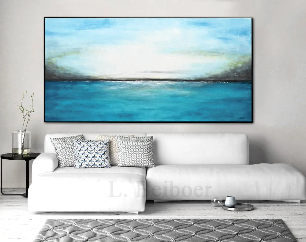 Blue And White Abstract Landscape Painting Panoramic Art Fp009