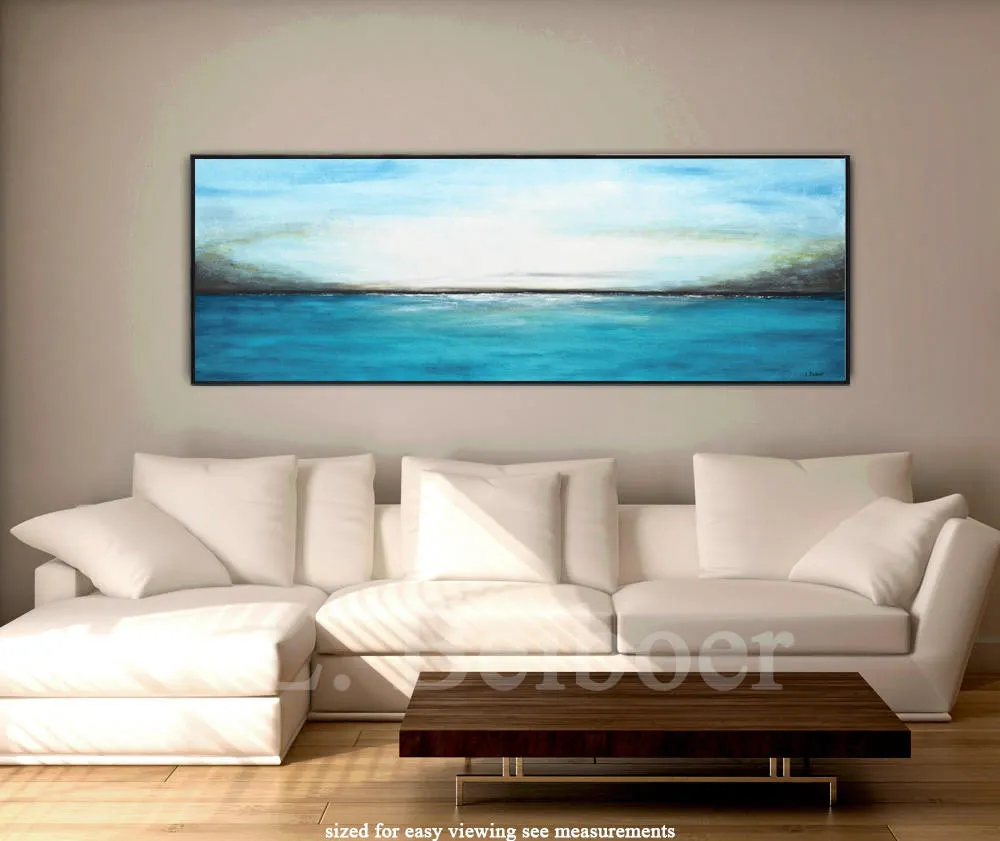 Blue And White Abstract Landscape Painting Panoramic Art Fp009