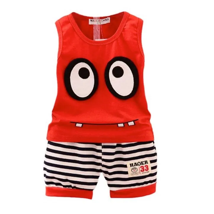 Boys And Girls Big Eyes Tank Top Shorts 2 Pcs Set