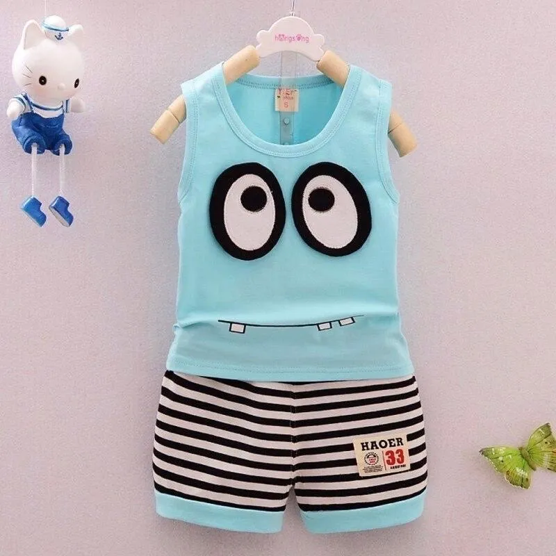 Boys And Girls Big Eyes Tank Top Shorts 2 Pcs Set