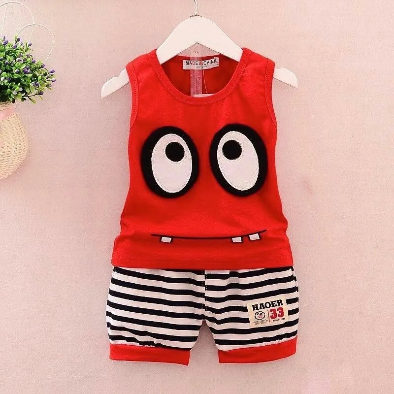 Boys And Girls Big Eyes Tank Top Shorts 2 Pcs Set