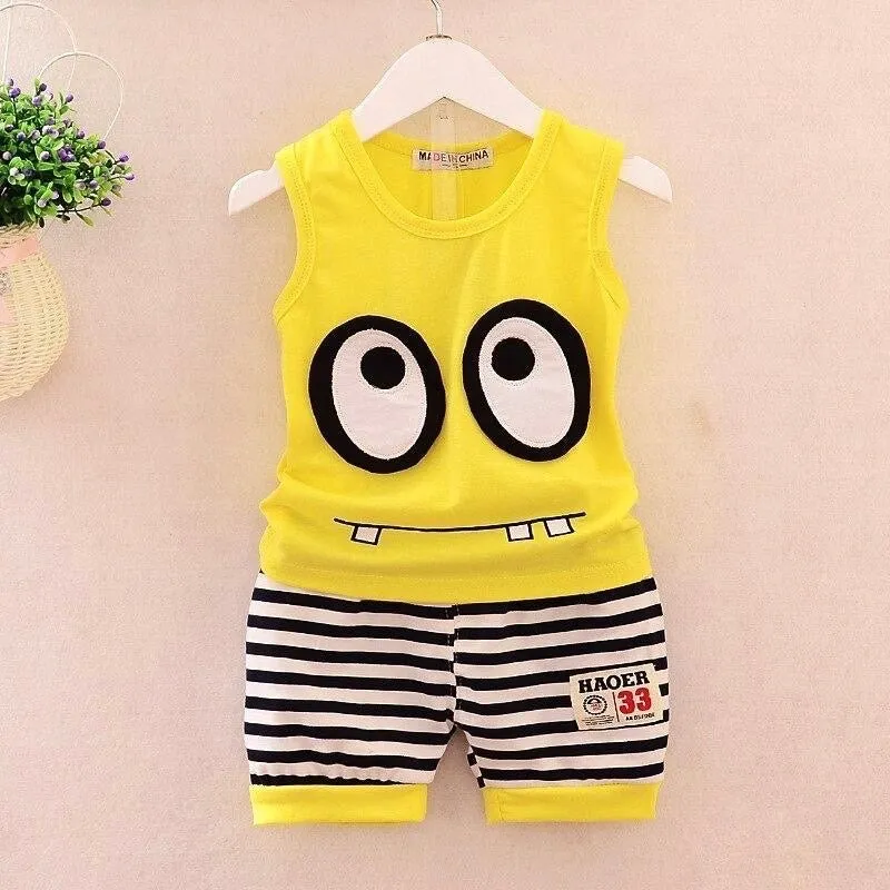 Boys And Girls Big Eyes Tank Top Shorts 2 Pcs Set