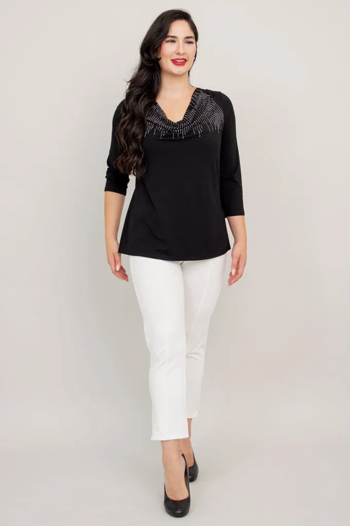 Charisse 3/4 Slv Top, Black Diamond, Bamboo