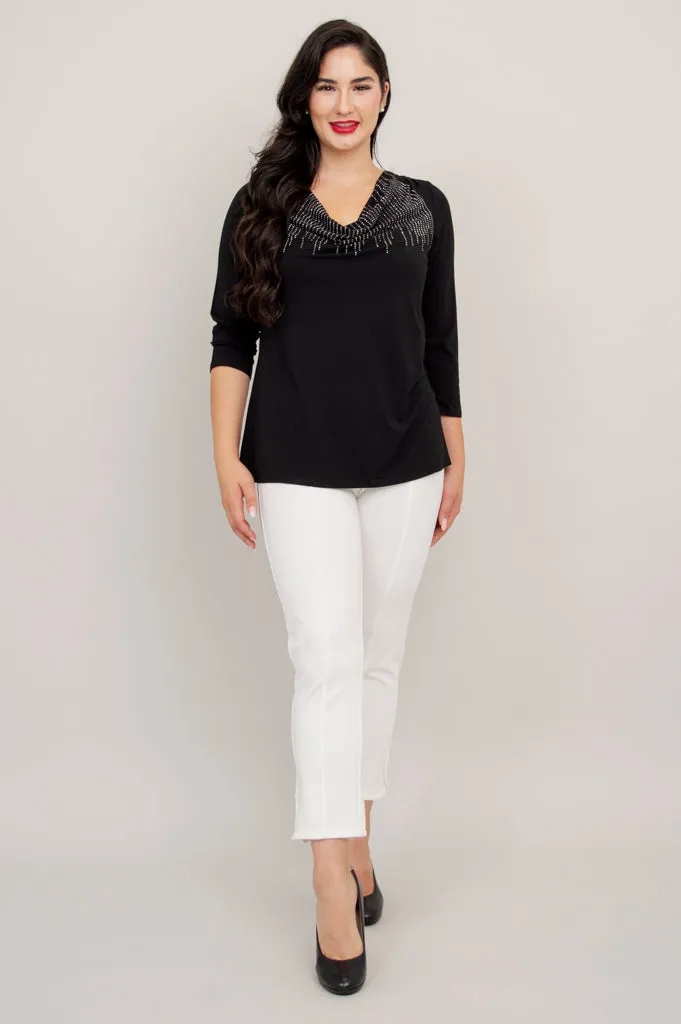 Charisse 3/4 Slv Top, Black Diamond, Bamboo