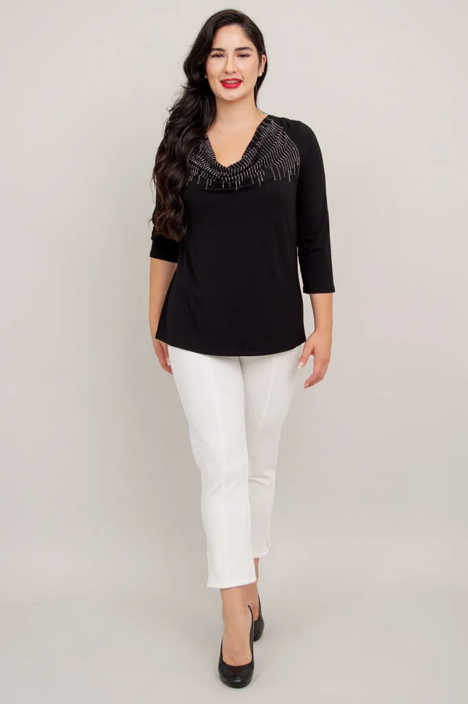 Charisse 3/4 Slv Top, Black Diamond, Bamboo