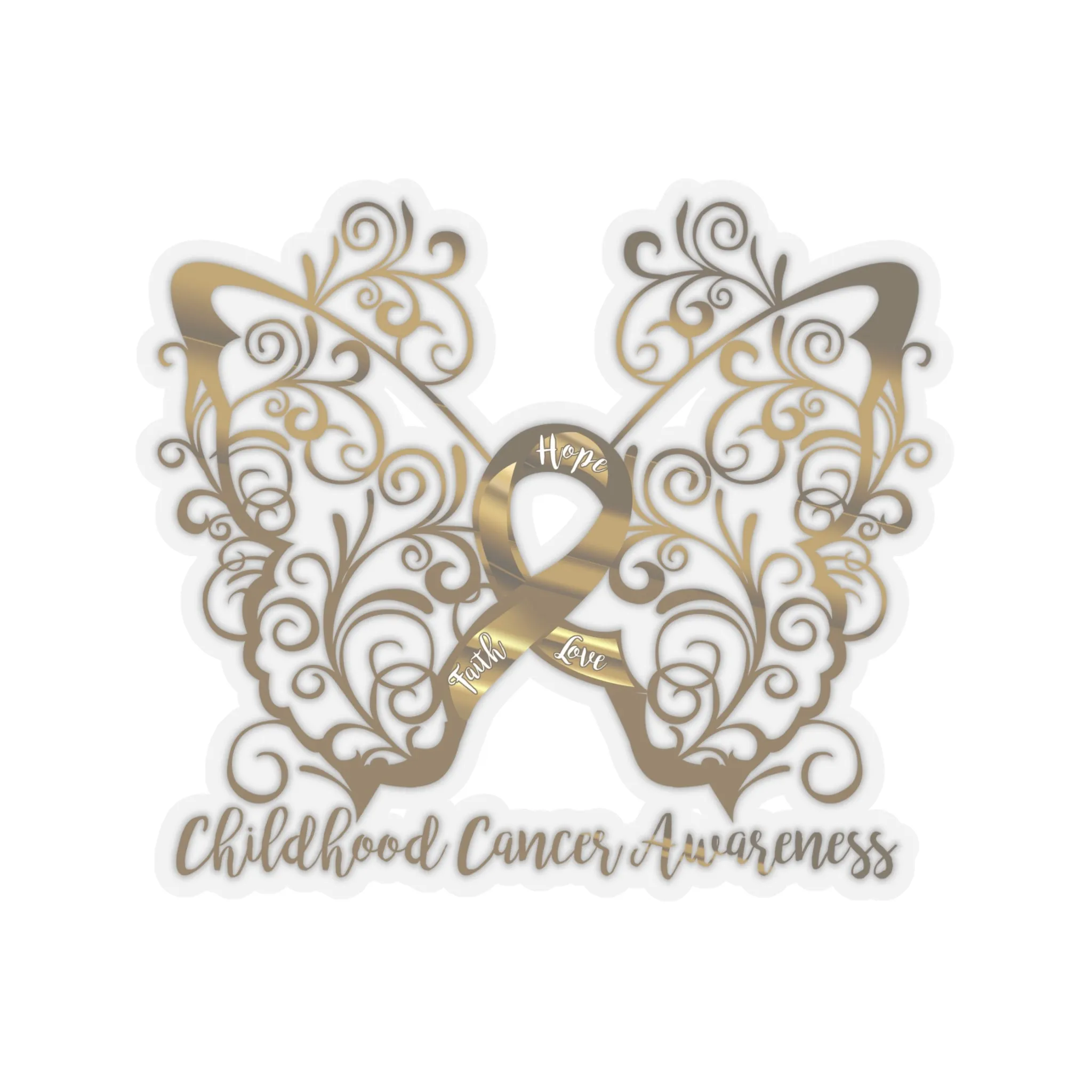 Childhood Cancer Awareness Filigree Butterfly Car Sticker (6 x 6)