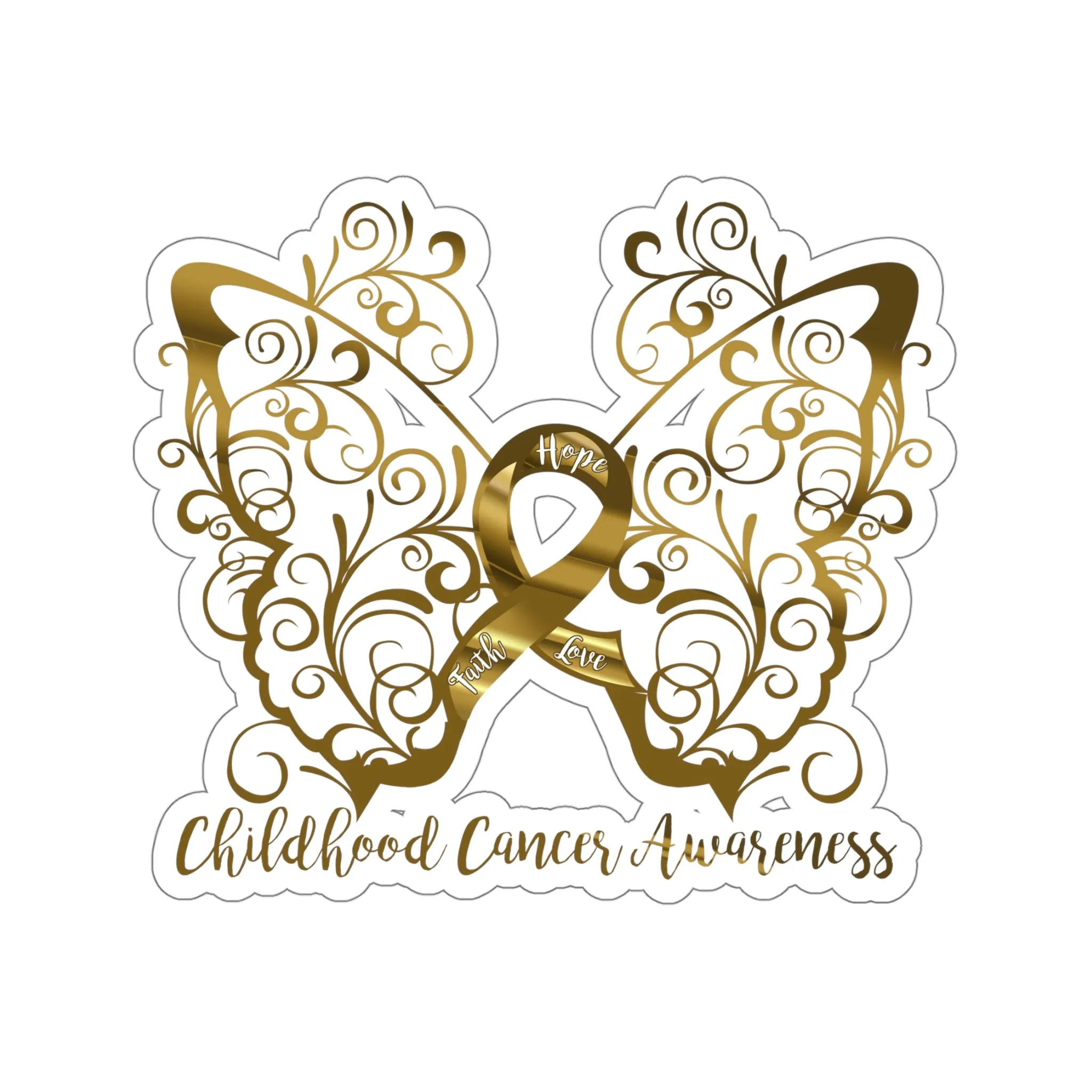 Childhood Cancer Awareness Filigree Butterfly Car Sticker (6 x 6)