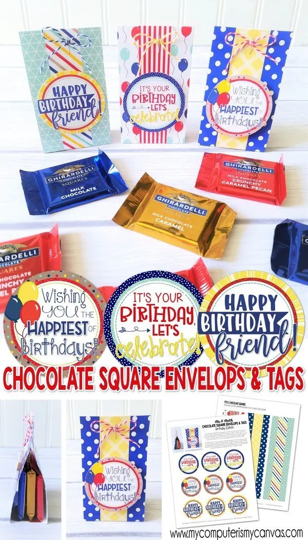 Chocolate Squares Envelops & Tags {BIRTHDAY} PRINTABLE