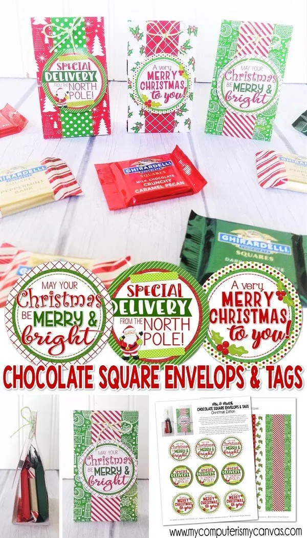 Chocolate Squares Envelops & Tags {MERRY CHRISTMAS} PRINTABLE