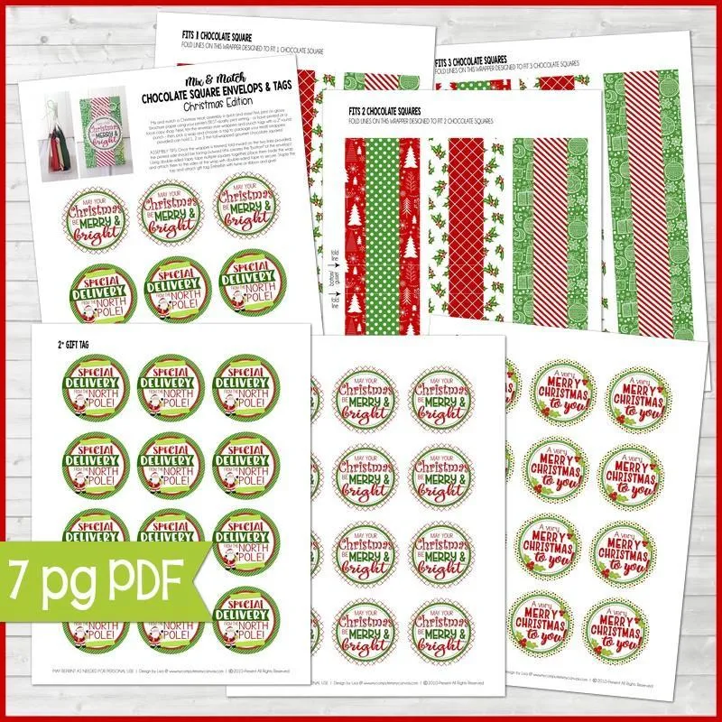 Chocolate Squares Envelops & Tags {MERRY CHRISTMAS} PRINTABLE