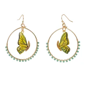 Closed Wing Butterfly Beaded Round Drop Earrings