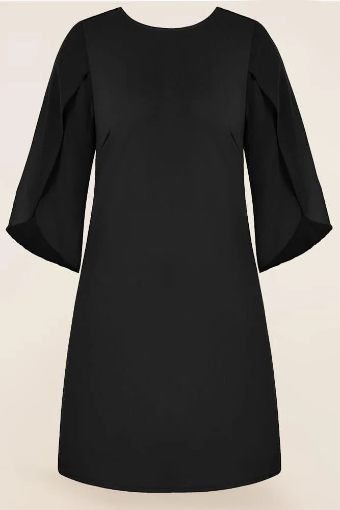 Contrast Fabric Dress 3/4 Slit Sleeve Crew Neck A-Line Dress