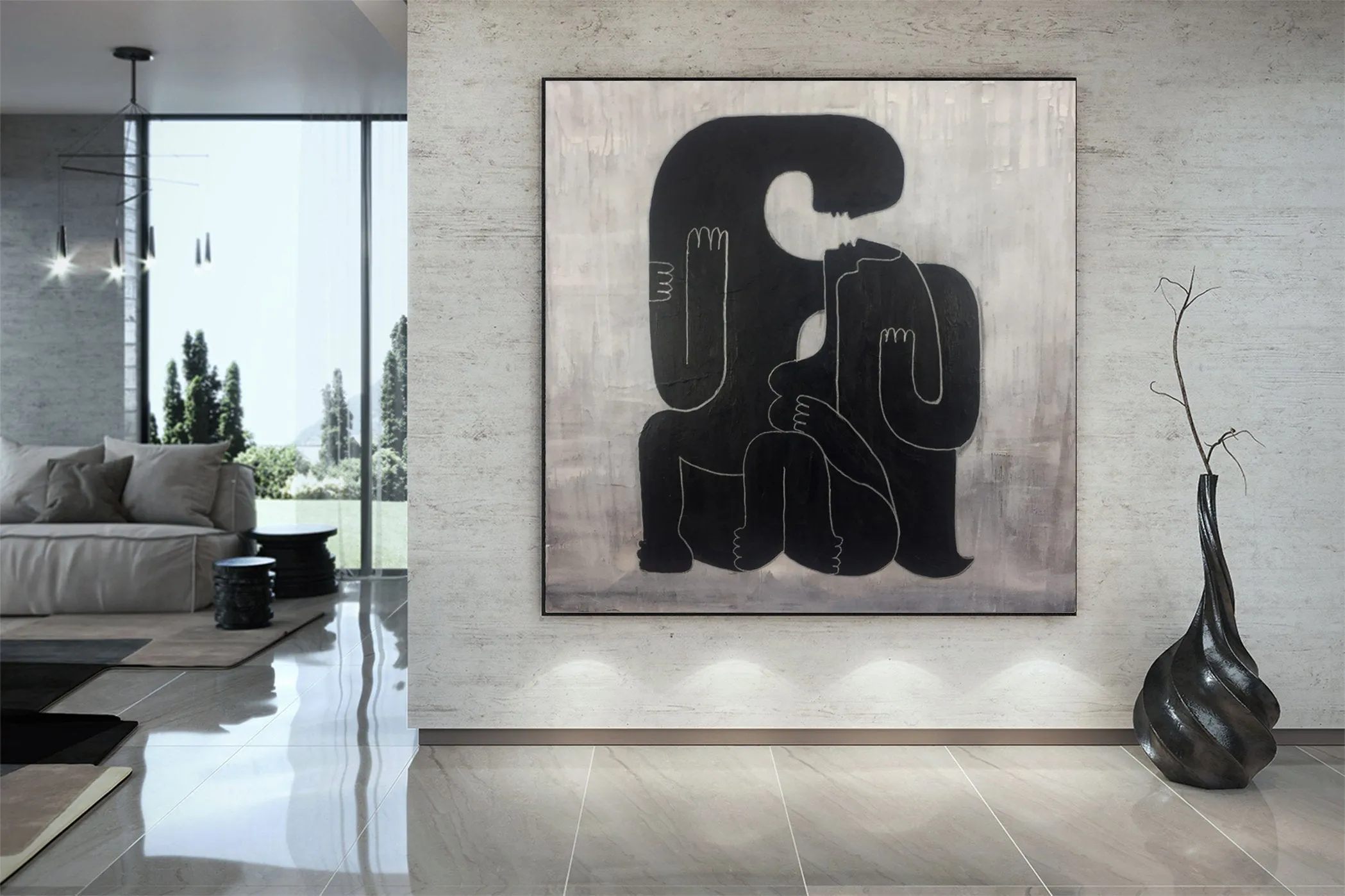 Creative Black And White Painting Human Artwork For Living Room Kp074