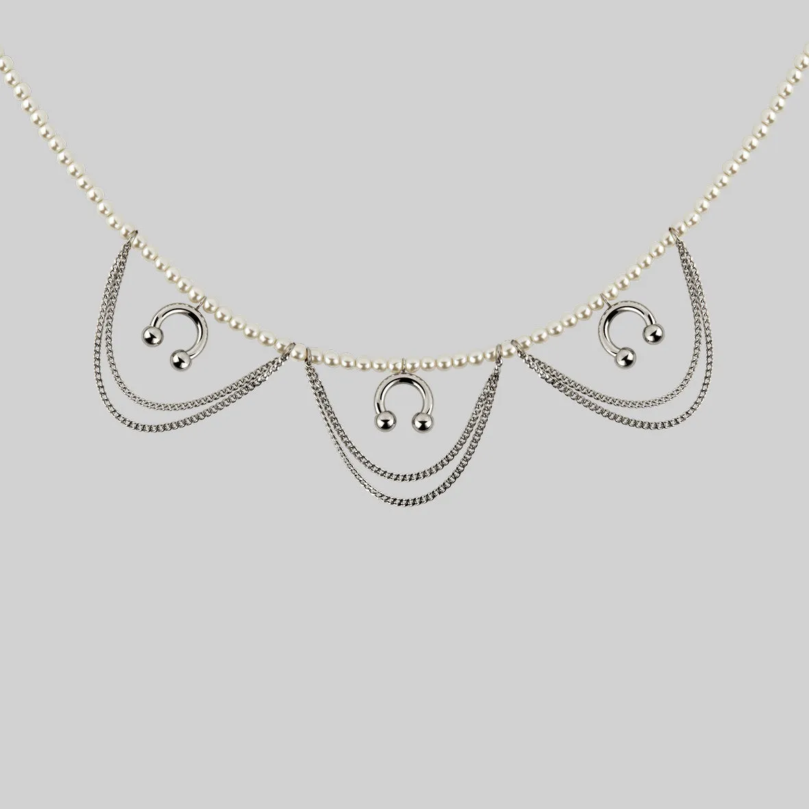 DECADENCE. Pearl & Chunky Barbell Collar - Silver